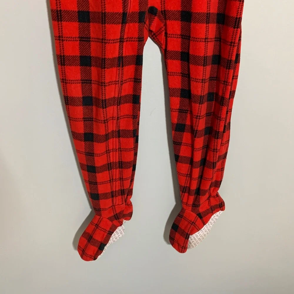 5/$25 Carters Red Black Buffalo‎ Plaid Fleece Footed Pajamas Sleepwear Kids 5T